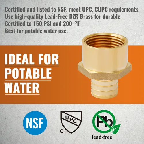 Miniatura 5 de SUNGATOR Paquete de 2 accesorios de latón PEX de 1" a 1" hembra NPT, certificados por