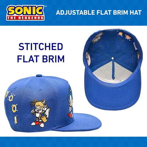 Miniatura 4 de Concept One Gorra de béisbol Sonic The Hedgehog para hombre, logotipo bordado con ala plana, ajustable