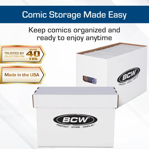 Miniatura 2 de BCW Caja de almacenamiento de cómics corta, paquete de 3, capacidad para 150-175 cómics actuales/de la era plateada, apilable, duradera, de 200