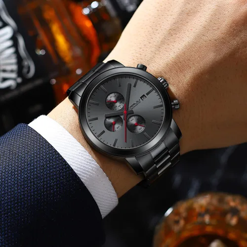 Miniatura 5 de CRRJU Relojes para hombres de lujo de acero inoxidable impermeable calendario cronógrafo analógico cuarzo relojes de pulsera