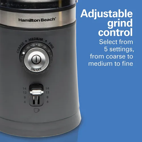 Miniatura 3 de Hamilton Beach Molinillo de café eléctrico para granos, especias y más, con múltiples ajustes de molienda para hasta 14 tazas, cámara de acero