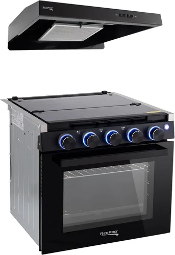 Miniatura 8 de Estufa RecPro RV de acabado negro Estufa de gas de 21" de altura Tres quemadores de 6500 y 8000 BTU Horno de 7100 BTU con capacidad de 1.8