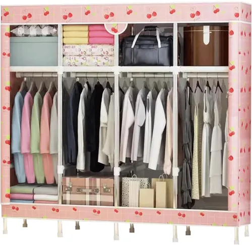 Miniatura 14 de large closets Wardrobe Closet with Pattern Cloth Cover Wardrobe Closet Steel Rack Closet for Clothes Saves Space Portable Storage Closet Space-saving