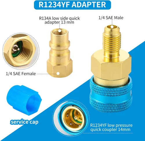 Miniatura 2 de Kit de adaptador R1234YF, adaptador de acoplador rápido R1234YF a R134A, acoplador rápido de lado alto/bajo, adaptador de manguera de carga de CA