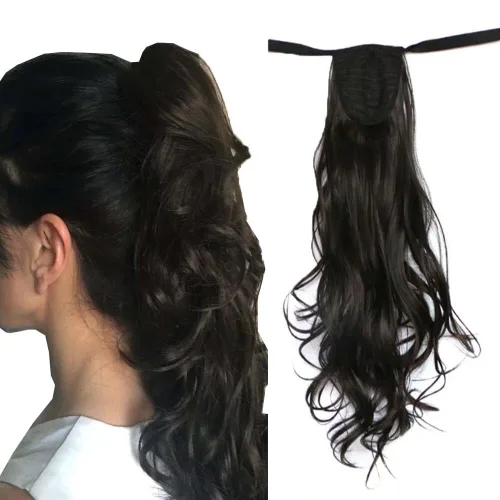 Miniatura 28 de Extensión de cabello sintético rizado con clip, cola de caballo larga, con clip, para niñas, mujeres y mujeres