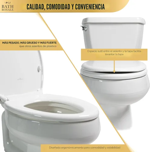 Miniatura 6 de Bath Royale Asiento de inodoro redondo de cierre suave con tapa BR500-00 blanco, cómodo, duradero, resistente, resistente a las manchas y fácil