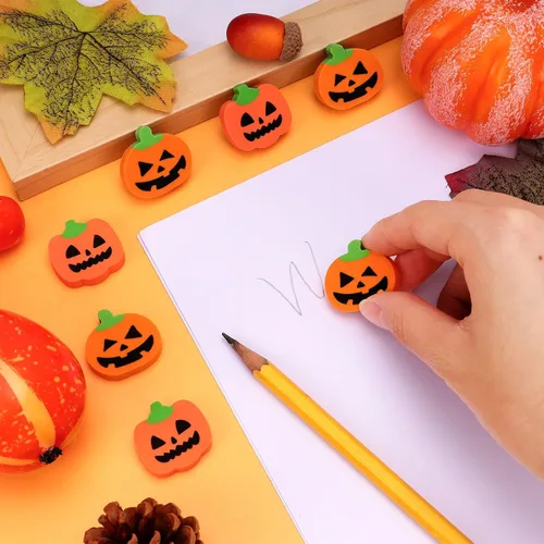 Miniatura 5 de HFATMOS - 36 borradores de calabaza de Halloween a granel, mini borradores para aula, tareas, recompensas escolares, premios de estudiantes
