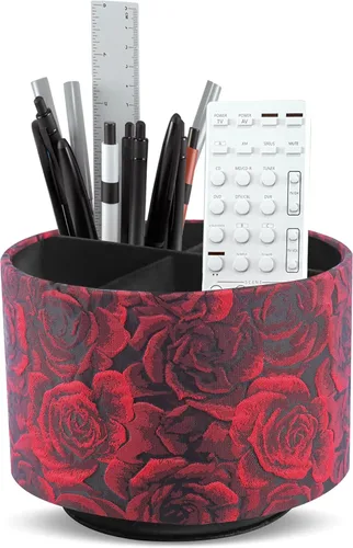 Miniatura 10 de Organizador redondo de cuero para suministros de arte, soporte para control remoto, rotación de 360 grados, soporte multifuncional para lápices, 4