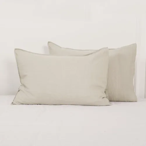 Miniatura 27 de Simple&Opulence Juego de 2 fundas de almohada de lino 100% lino francés lavado, tamaño Queen - Fundas de almohada de color sólido bordado, suave