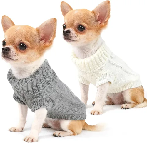 Miniatura 8 de 2 piezas de ropa para Chihuahua, suéter para perros pequeños, ropa de primavera y otoño, jersey de cuello alto cálido y grueso para Yorkie, gato