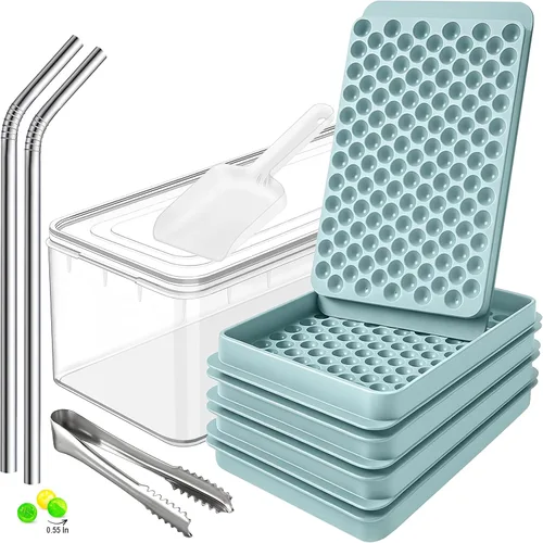 Miniatura 11 de Bandeja grande de silicona para cubitos de hielo, paquete de 3 bandejas para 8 cubos cuadrados con cubo grande, cuchara, pinza y 2 pajitas SS, molde