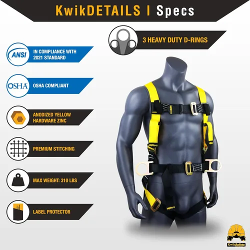 Miniatura 5 de KwikSafety - Charlotte, NC - HURRICANE Safety Harness [3 D-RINGS, BACK SUPPORT] ANSI Tested OSHA Compliant