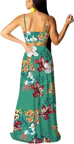 Miniatura 2 de EOSIEDUR - Conjuntos de 2 piezas con estampado floral bohemio de gasa para mujer, blusa corta y falda larga abierta para fiesta en la playa