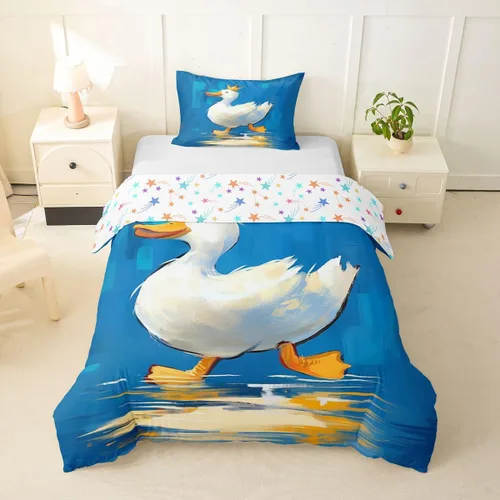Miniatura 36 de Erosebridal Funda de edredón para niños y niñas, diseño de pato amarillo, diseño de patos de dibujos animados, juego de ropa de cama de animales