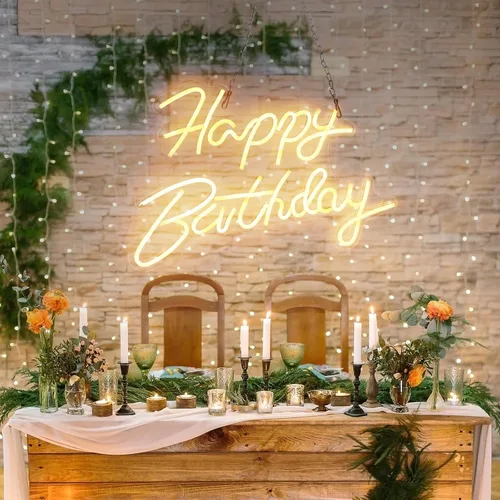 Miniatura 7 de Letrero de neón de feliz cumpleaños para decoración de pared, letrero de luz LED de neón con interruptor regulable, cartel iluminado de feliz