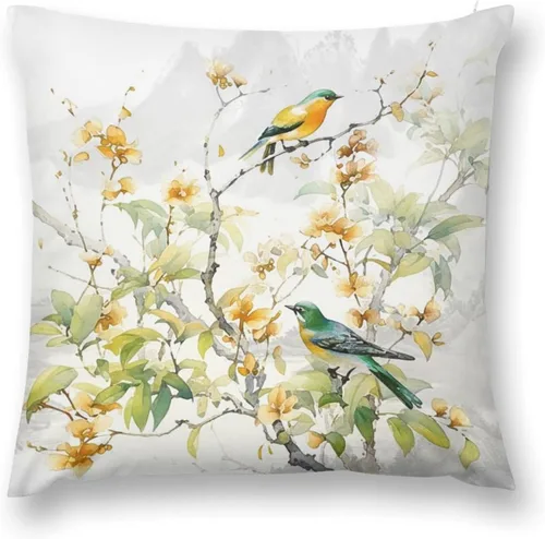 Miniatura 10 de Fundas de almohada decorativas de terciopelo de doble cara de 18 x 18 pulgadas, diseño de ramas de pájaros, para dormitorio, sala de estar