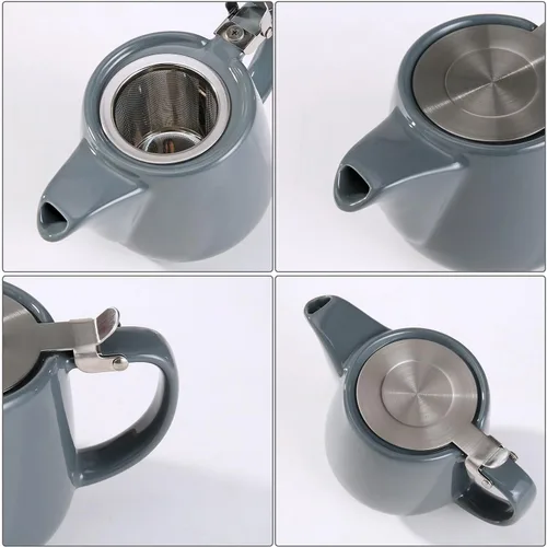 Miniatura 3 de Tetera de cerámica con infusor de acero inoxidable, resistente al calor, perfecta para hacer té, tetera gris 500ml/17oz