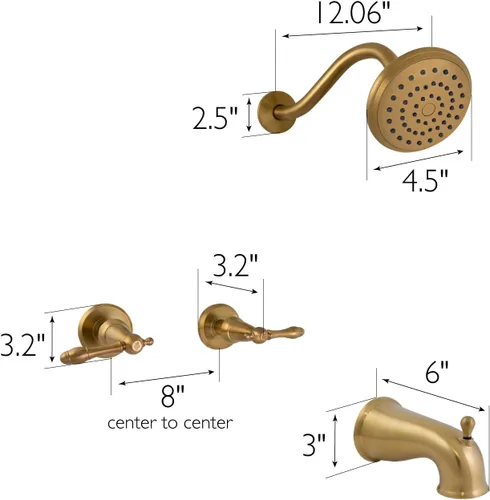Miniatura 4 de Design House 595728 Oakmont Clásico Kit de Molduras de Baño y Ducha con Cabezal de Ducha de Función Única, Grifo de 2 Manijas y Válvula para Baño