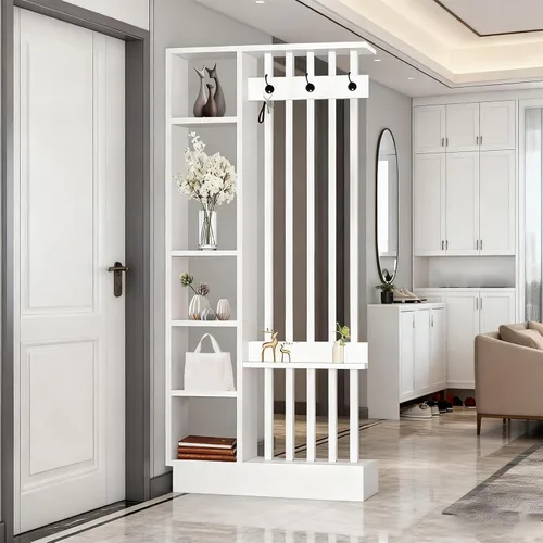 Miniatura 16 de Divisor de pared de habitación con estantes, pantalla de división de entrada de piso a techo, divisor de habitación independiente con estante