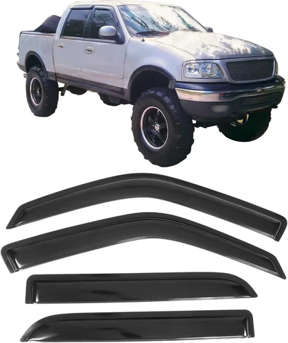 IKON MOTORSPORTS, Visera de ventana compatible con Ford F-150 Crew Cab 01-03, Lincoln Blackwood 02-03, humo acrílico teñido y semitransparente,