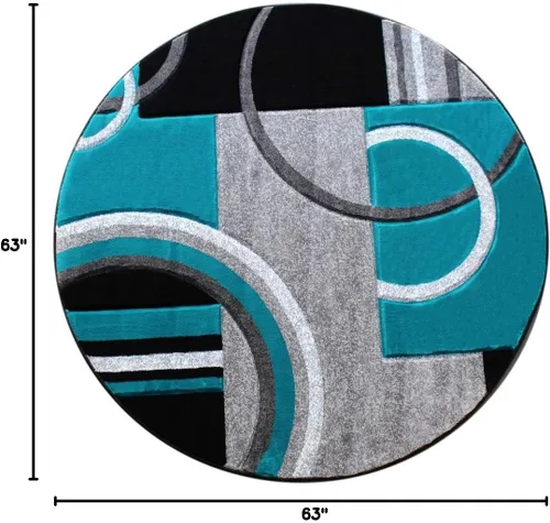 Miniatura 3 de Masada Rugs Sophia Collection - Alfombra redonda tallada a mano, moderna, contemporánea, turquesa, gris, negro