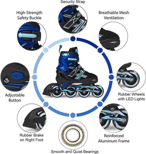 Miniatura 8 de Xino Sports Patines en línea para niños y niñas – Patines ajustables con ruedas iluminadas LED – Patines juveniles para interiores y exteriores