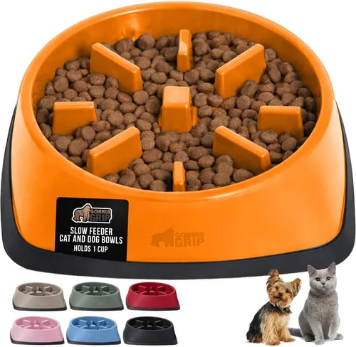 Miniatura 23 de GORILLA GRIP Cuencos para perros de alimentación lenta pendiente de patente, juguete interactivo de rompecabezas de 4 tazas para entrenamiento