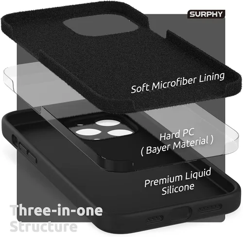 Miniatura 5 de SURPHY Funda compatible con iPhone 13 Pro Max con protector de pantalla, (protección de cámara + forro de microfibra suave), funda de silicona Negro