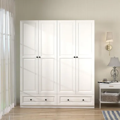 Miniatura 9 de Armario Armario con cajones: Armario cerrado con puertas, Armario alto con barra para colgar, armario grande de madera para dormitorio con puertas