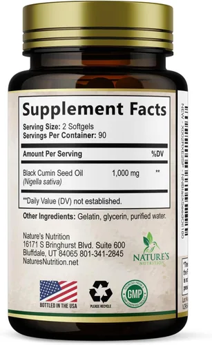 Miniatura 9 de Cápsulas de aceite de semilla de comino negro de 1000 mg por porción, semillas negras de Nigella sativa premium, aceite de semilla negra natural