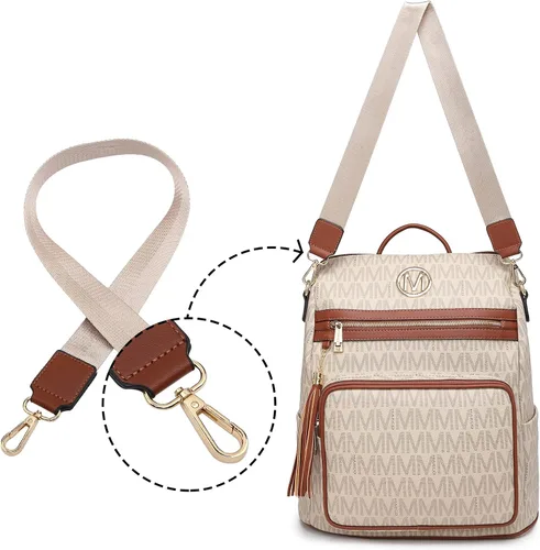 Miniatura 3 de MKP COLLECTION Mochila de moda para mujer, bolsa convertible grande para mujer, mochila de viaje, bolsa de hombro, juego de 2 piezas con borla, Beige