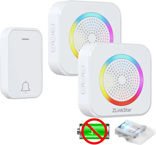 Miniatura 10 de Kit de timbre inalámbrico, timbre autoalimentado sin batería, rango de 600 pies, 63 campanas seleccionables, volumen ajustable con luz RGB, timbre