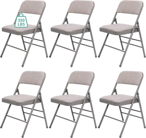 Miniatura 6 de Paquete de 6 sillas plegables con cojín acolchado de tela, juego de sillas de comedor de tela, sillas plegables apilables portátiles para interiores