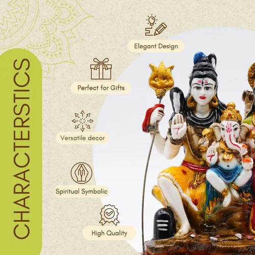 Miniatura 4 de Vedic Charya - Ídolo Shiv Parivar de 8 pulgadas Hecho a mano de poliresina Shiva Parvati y estatua del Señor Ganesha escultura de Dios para templo