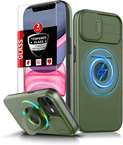 Miniatura 66 de Funda magnética para iPhone 11 Pro compatible con carga inalámbrica MagSafe, con 2 protectores de pantalla, anillo kickstand de 360° integrado +