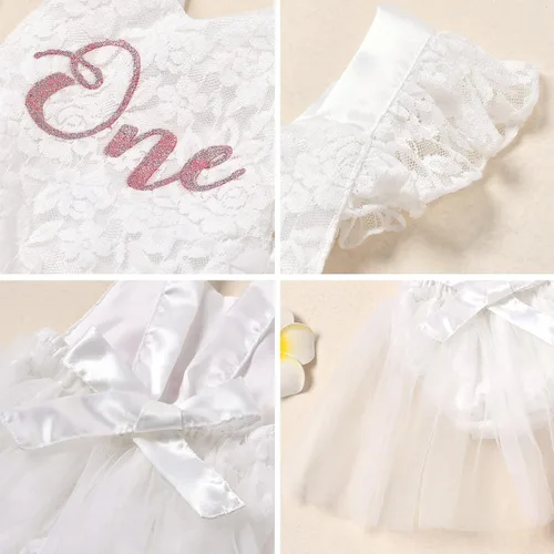 Miniatura 10 de Traje de bebé niña primer cumpleaños traje de encaje tul mameluco princesa tutú vestido de un año cumpleaños pastel Smash fotografía ropa