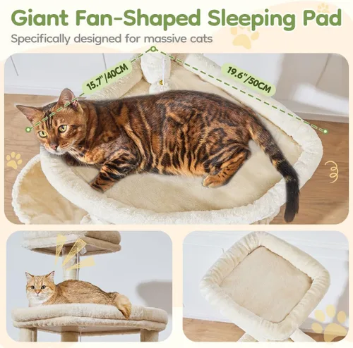 Miniatura 3 de Taoqimiao Árbol para gatos de 72 pulgadas para gatos grandes, torre alta de varios niveles, condominio ampliado para gatos con tabla de rascar