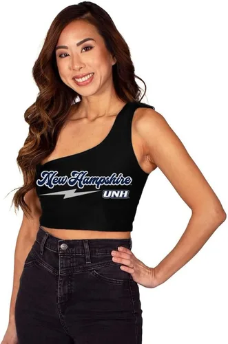 Miniatura 11 de Lojobands Camiseta sin mangas de un hombro para mujer, para portón trasero, talla única Miami University Redhawks - Negro