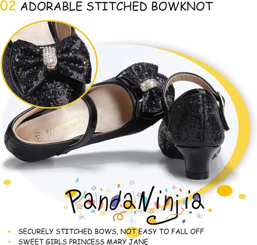 Miniatura 63 de PANDANINJIA Vestido de jada para niñas y niños pequeños, zapatos de princesa Mary Jane con tacones con lazo para fiesta, boda, boda