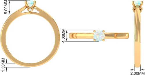 Miniatura 5 de Anillo de promesa de ópalo etíope auténtico, anillo solitario de ópalo etíope con diamante, anillo solitario de ópalo etíope de corte redondo