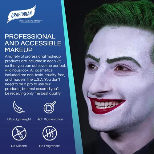 Miniatura 4 de Graftobian Kit de maquillaje clásico de payaso del caos, juego completo de 10 piezas para disfraz de bufón o payaso aterrador, pintura facial