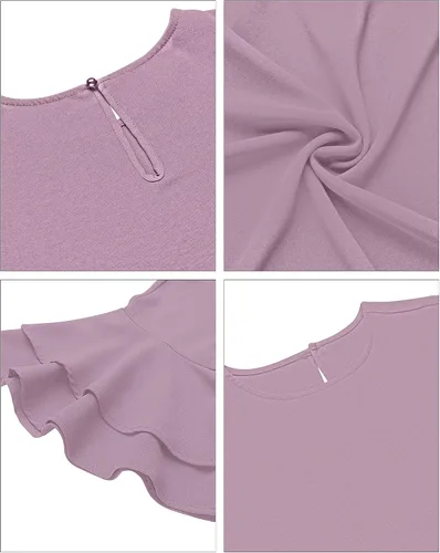 Miniatura 3 de luvamia Blusa casual de manga acampanada de 34 con cuello redondo para mujer