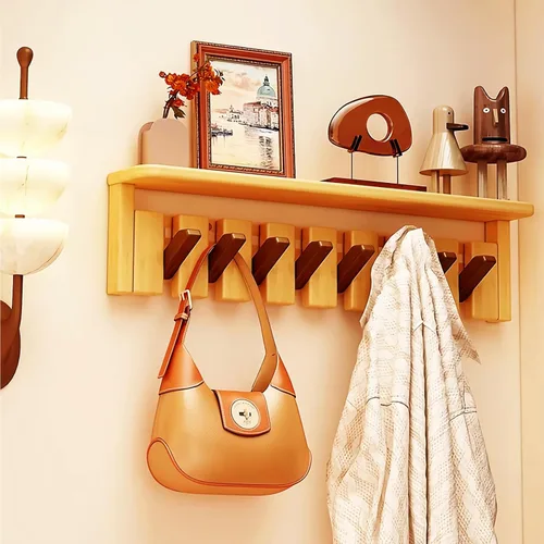 Miniatura 65 de Percheros montados en la pared, ganchos para llaves de piano, colgador de madera maciza natural, tela no tejida, perchas para armario, cocina