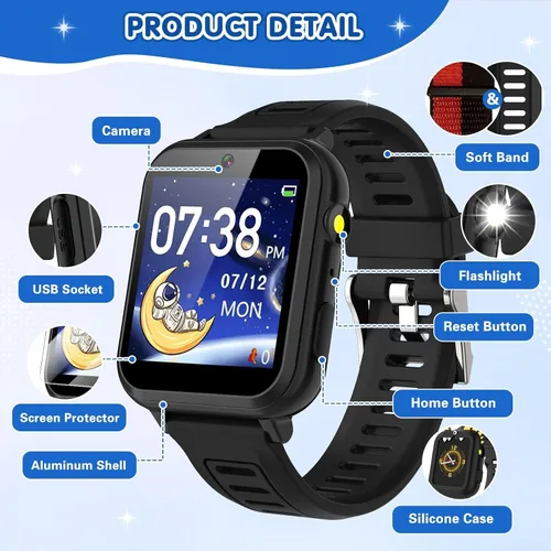 Miniatura 6 de MOFGDNI Reloj inteligente para niños con 39 juegos, pantalla táctil, cámara, video, reproductor de música, podómetro, calculadora, calendario