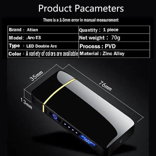 Miniatura 8 de T3-Tiger - Encendedor de arco inteligente, recargable por USB, resistente al viento, sin llama, encendedor de plasma ligero para fuego, barbacoas