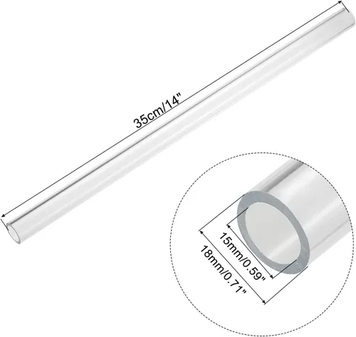 Miniatura 2 de MECCANIXITY Tubo acrílico transparente rígido redondo tubo 15mm (0.6") ID 18mm (0.7") OD 14" para lámparas y linternas, sistema de refrigeración por