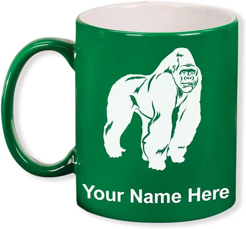 Miniatura 13 de LaserGram Taza de café redonda de cerámica de 11 oz, gorila, grabado personalizado incluido (blanco)
