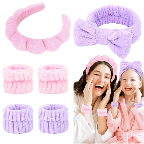 Miniatura 13 de 6 Piezas Diademas Esponjosas para Spa y Muñequeras, Beige, Diadema para Lavar la Cara y Cuidado de la Piel, Diadema Absorbente para Ducha, Yoga