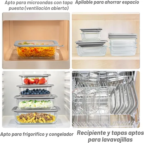 Miniatura 4 de Contenedores de vidrio para alimentos con tapa de vidrio, juego de recipientes de almacenamiento de alimentos aptos para microondas, paquete de 4