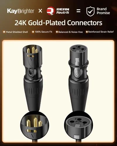 Miniatura 3 de XLR Cables de 3.3 pies, cable de micrófono profesional sin ruido, conectores dorados Rean-Neutrik, cable de micrófono equilibrado, 99.99% OFC, cable
